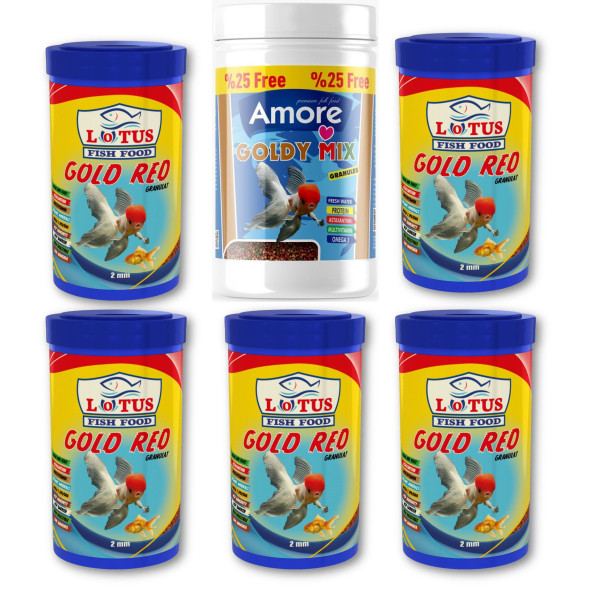 Amore Goldy Mix %37 Protein Japon Balığı Yemi 125ml, Lotus Gold Red 5x100ml Kutu ürün görseli 1