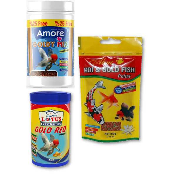 Amore Goldy Mix %37 Protein Japon Balığı Yemi 125ml, Lotus 100ml Kutu, AHM 50gr Pellet ZipPack ürün görseli 1