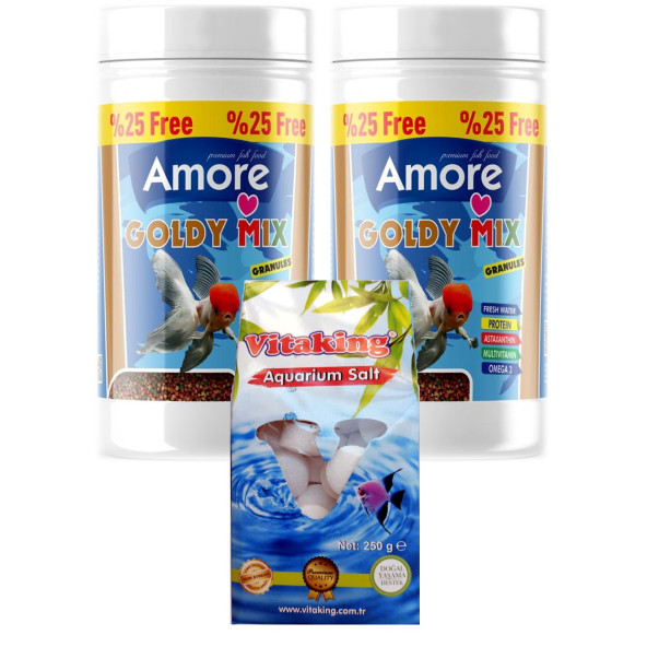 Amore Goldy Mix Granules 2 x 125 ml Kutu Japon Balık Yemi ve Akvaryum Temizliği Kaya Tuzu Tabletleri ürün görseli 1