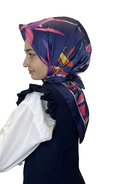 Quare Kristal Eşarp, Yaprak Desenli Kristal Rayon Eşarp 01064  LACİVERT ürün görseli 1