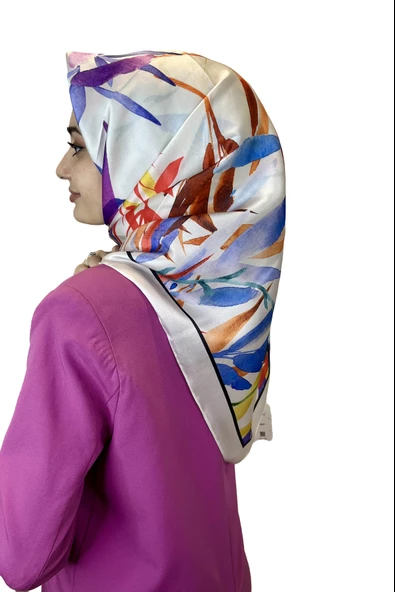 Quare Kristal Eşarp, Yaprak Desenli Kristal Rayon Eşarp 01064  KIRIK BEYAZ ürün görseli 1