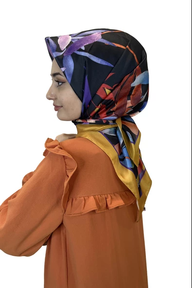 Quare Kristal Eşarp, Yaprak Desenli Kristal Rayon Eşarp 01064  KOYU SARI ürün görseli 1