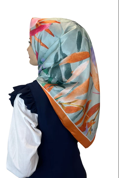 Quare Kristal Eşarp, Yaprak Desenli Kristal Rayon Eşarp 01064  ORANGE ürün görseli 1