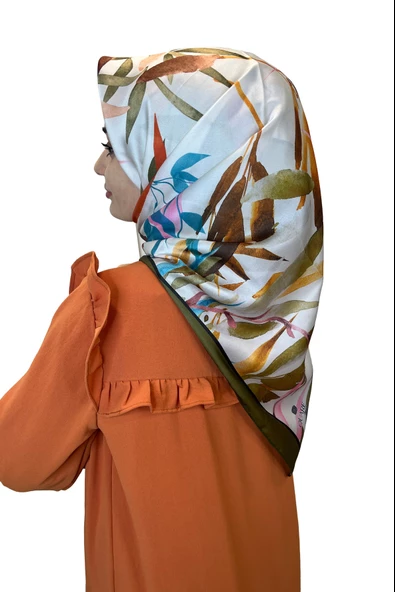 Quare Kristal Eşarp, Yaprak Desenli Kristal Rayon Eşarp 01064  HAKİ ürün görseli 1