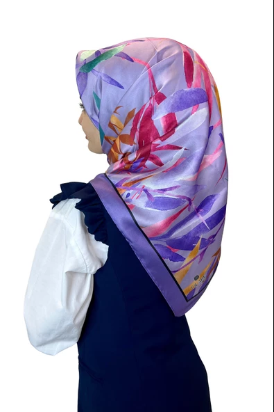 Quare Kristal Eşarp, Yaprak Desenli Kristal Rayon Eşarp 01064  LİLA ürün görseli 1