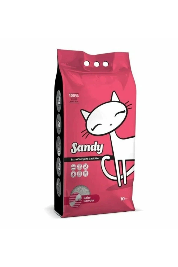 Sandy Bebek Pudralı Tozsuz Topaklanan Sodyum Bentonit Gri Kedi Kumu 10kg ürün görseli 1