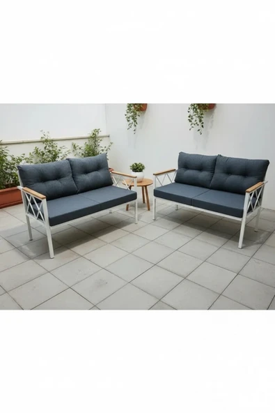 adımshops 2+2Balkon-bahçe-kafe-çay Seti-koltuk Takımı-oturma Grubu-ofis Koltuğu 2+2 beyaz profil demir ürün görseli 1