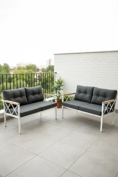 adımshops 2+2Balkon-bahçe-kafe-çay Seti-koltuk Takımı-oturma Grubu-ofis Koltuğu 2+2 beyaz profil demir ürün görseli 1