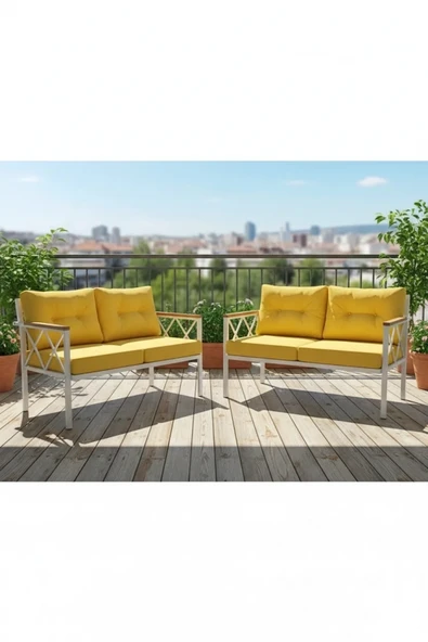 adımshops 2+2Balkon-bahçe-kafe-çay Seti-koltuk Takımı-oturma Grubu-ofis Koltuğu 2+2 beyaz profil demir ürün görseli 1
