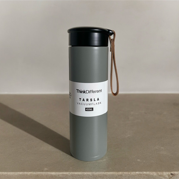 MODERN ÇİFT VAKUM YALITIMLI YANDAN DERİ TUTACAKLI SICAK/SOĞUK 450 ML GÜNLÜK, HEDİYELİK TERMOS ürün görseli 1