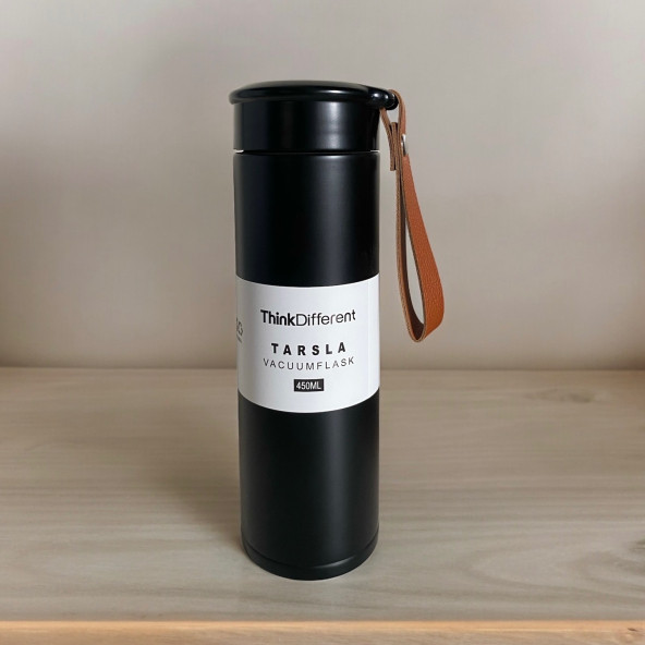 MODERN ÇİFT VAKUM YALITIMLI YANDAN DERİ TUTACAKLI SICAK/SOĞUK 450 ML GÜNLÜK, HEDİYELİK TERMOS ürün görseli 1