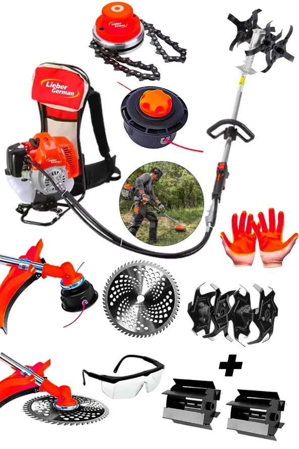 Lieber German Taral Serii 2.4 Hp Sırt Tipi Ot Çim Biçme Tırpan Makinesi Toprak Eşeleme +  Akrobat Çapa ürün görseli 1
