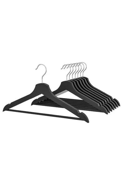 8 ADET BUMERANG ASKI SİYAH AHŞAP TAKIM ELBİSE KIYAFET ASKISI ürün görseli 1