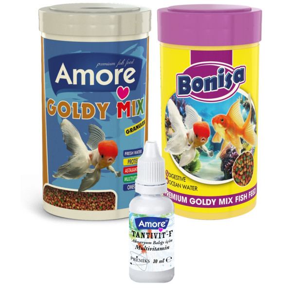 Amore Japon Balığı Yemi Ve Vitamin Seti Gold Mix 2 Adet 250 Ml, Bonisa ürün görseli 1