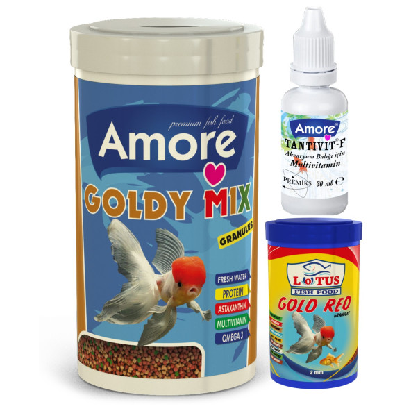 Amore Goldy Mix 1000ml, Lotus Gold Red Granules 100ml Japon Balığı Yemi Ve Vitamini ürün görseli 1