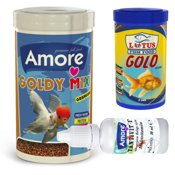 Amore Goldy Mix Granules 1000ml, Lotus Gold Natural 250ml Japon Balık Yemi, Vitamin ürün görseli 1