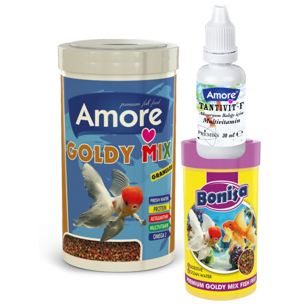 Amore Japon Balığı Yemi 1000 Ve 250 Ml Gold Mix, Vitamin Seti, Bonisa ürün görseli 1