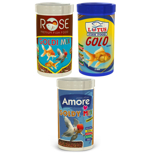 Amore Goldy Mix 250ml + Lotus Gold Naturel 250ml + Rose Goldi Mix 250 Ml Kutu Japon Balığı Yemi ürün görseli 1