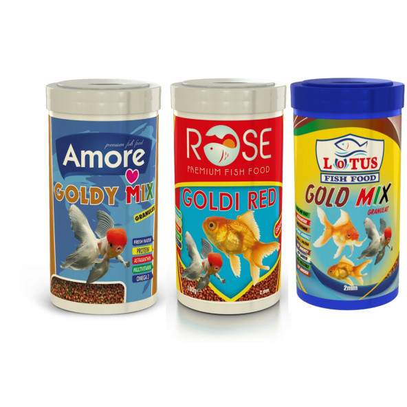 Amore Goldy Mix 250ml + Rose Goldi Red 250ml + Lotus Gold Mix 250 Ml Kutu Japon Balığı Yemi ürün görseli 1