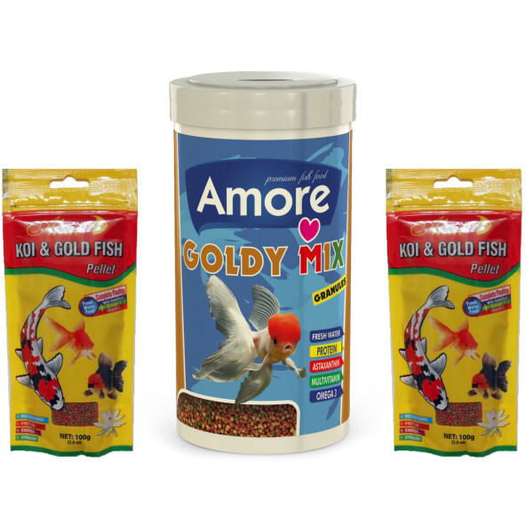 Amore Goldy Mix Granules 1000ml Bağışıklık Desteği Japon Balık Yemi Ve Ahm Koi Goldfish Pellet 2x100g ürün görseli 1