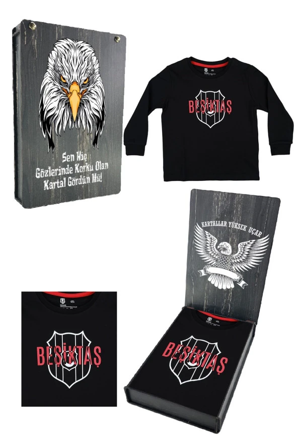 Beşiktaş Orijinal Lisanslı Siyah Çocuk Sweat Hediyelik Ahşap Kutulu ürün görseli 1