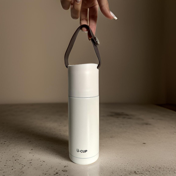 Stainless Steel Bardaklı Kayışlı 350 Ml Günlük , Şık, Modern , Hediyelik Termos . ürün görseli 1
