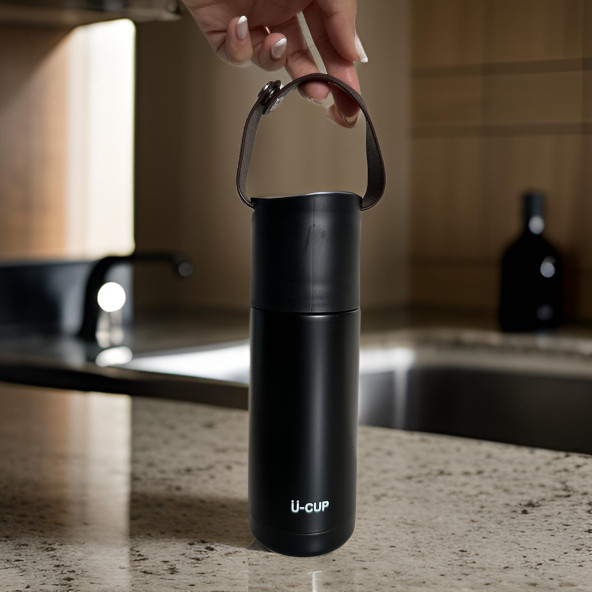 Stainless Steel Bardaklı Kayışlı 350 Ml Günlük , Şık, Modern , Hediyelik Termos . ürün görseli 1
