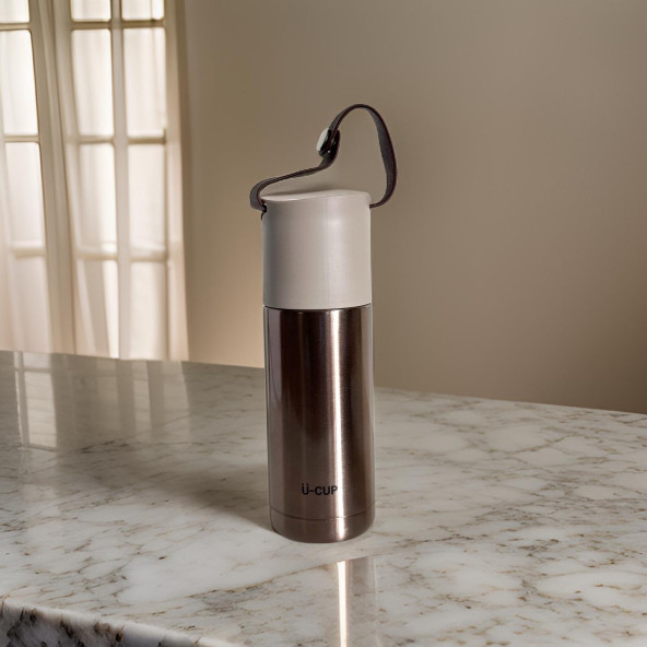 Stainless Steel Bardaklı Kayışlı 350 Ml Günlük , Şık, Modern , Hediyelik Termos . ürün görseli 1