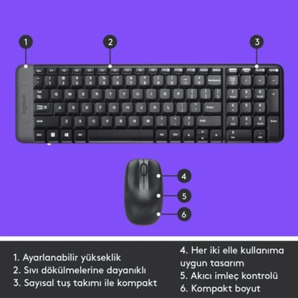 logitech MK220 Kablosuz Türkçe Klavye Mouse Seti Siyah - Resim 2