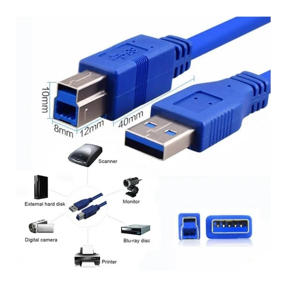 1.5M USB 3.0 YAZICI KABLOSU 1,5 METRE ERKEK ERKEK PRİNTER KABLO USB YAZICI KABLOSU(KABLO UCUNA DİKKAT AÇIKLAMAYI OKU) ürün görseli 1