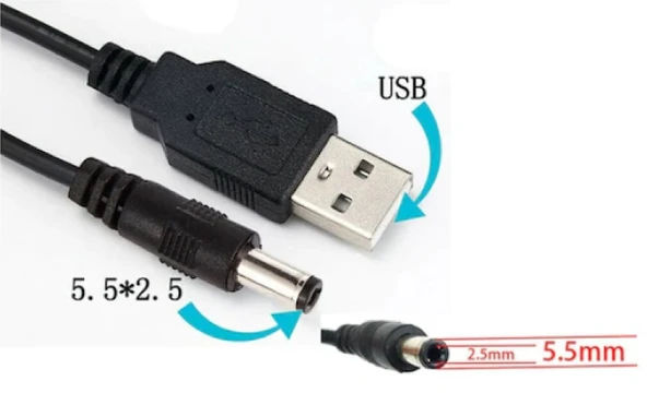 Navidata Usb To Dc 5.5X2.5 mm Kalın USB Power Kablo 5,5x2,5 Güç Çevirici Adaptör Kablosu 1.5M Usb Kablo ürün görseli 1