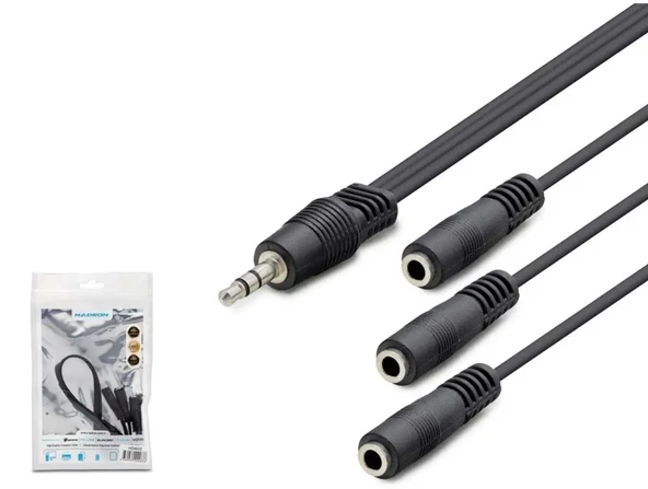 Hdx1023 Aux3.5 (M) To 3aux3.5 (3M) Kablo 2lıne 30cm Siyah-3.5 mm TRS Kulaklık Çoklayıcı Splitter Kablosu 30 cm ürün görseli 1