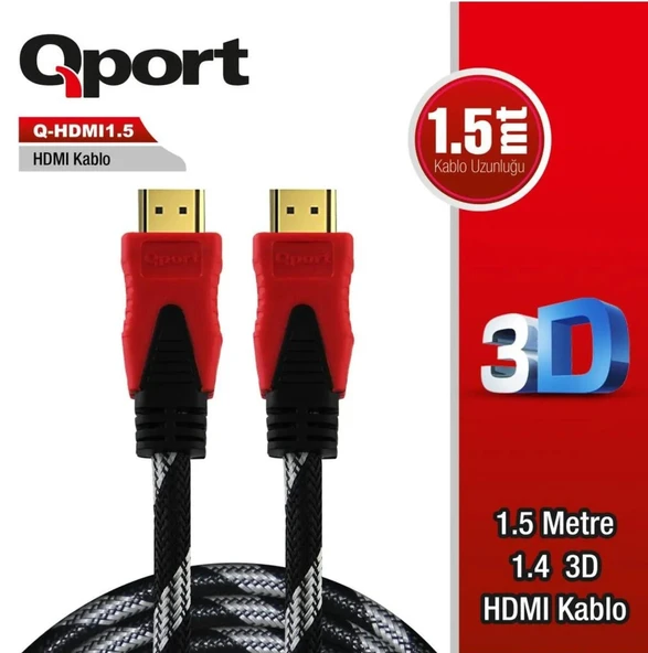 Qport q-hdmı1.5 Hdmi To Hdmi 1.5M 1.4 3D 1,5 Metre Altın Uçlu Hdmı Kablo Q-Hdmi1,5 ürün görseli 1