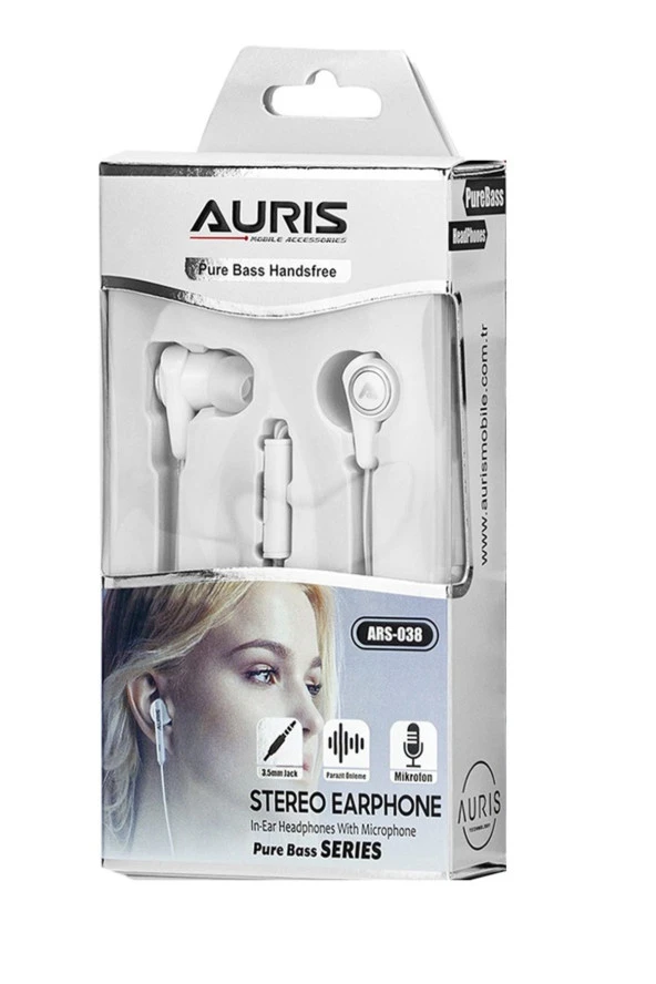 AURİS ARS-HF038 KABLOLU KULAK İÇİ KULAKLIK BEYAZ ürün görseli 1