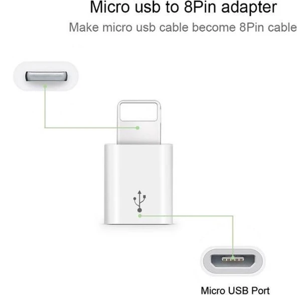 HD4444 Micro Usb iOS Uyumlu iPhone Lightning Çevirici Micro İphone Dönüştürücü Adaptör - Resim 2