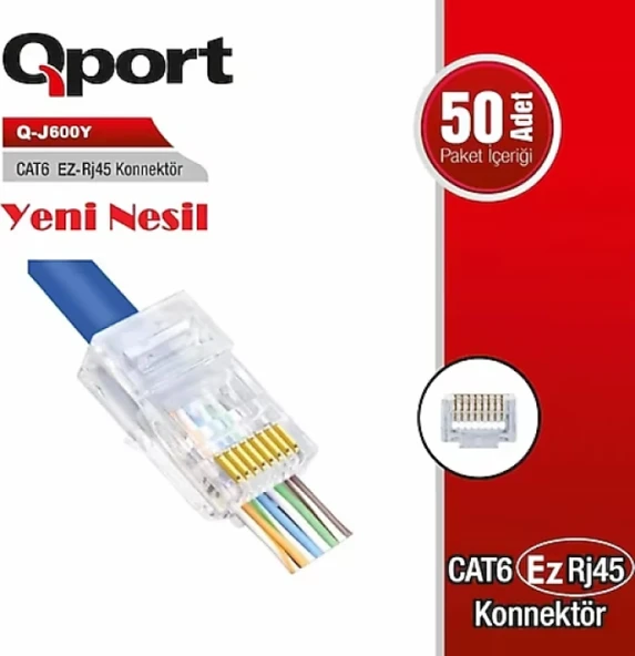 Q-J600Y CAT6 50 ADET EZ-RJ45 JACK YENi NESiL KONNEKTÖR ürün görseli 1