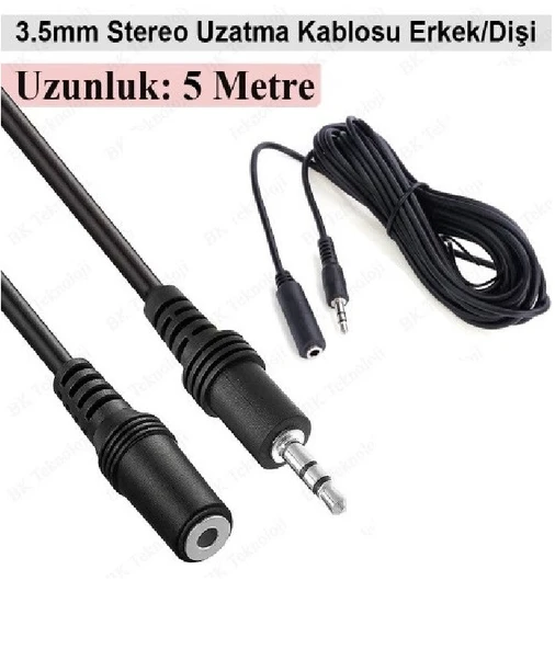 NAVİDATA 5 Metre 3,5mm erkek dişi Kulaklık ses Aux Uzatma Kablosu 5m Aux Uzatma Kablo ürün görseli 1