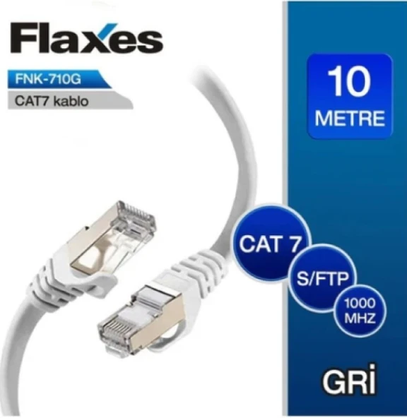 Flaxes FNK-710G 10 METRE Cat7 KABLO S/ftp Patch Kablosu, Gri 10M CAT7 KABLO ürün görseli 1