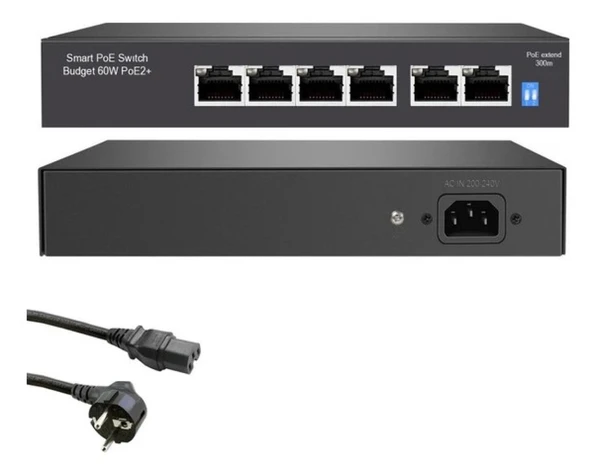 HERZ HR-PS4P2U 4 Port Poe Switch 6 Port 4+2 4 Ports POE Ethernet 2 Uplink 10/100 ürün görseli 1
