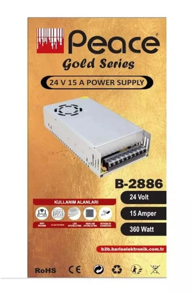 PEACE B2886 220 VOLT 24 VOLT 15 AMPER METAL KASA ADAPTÖR 24V 15A ADAPTÖR ürün görseli 1