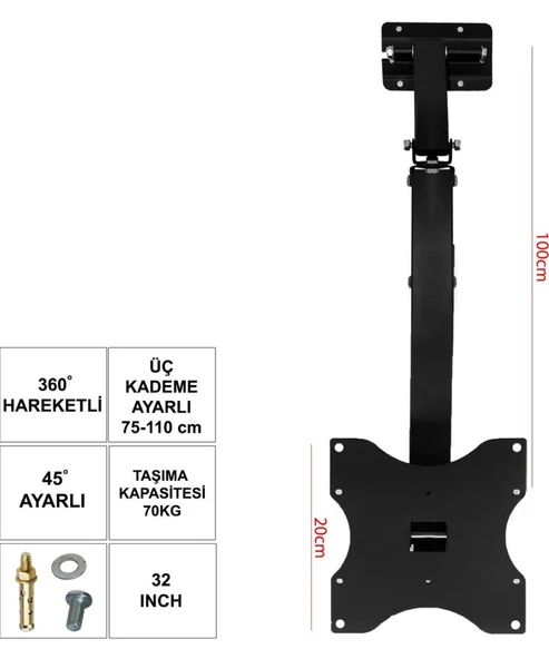 Ufix LCD Hareketli Tavan Askı Aparatı 32-40 Inç 82-102CM ürün görseli 1