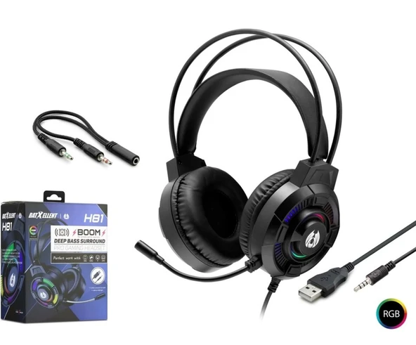 HADRON H81 OYUNCU KULAKLIK RGB USB&AUX 3,5 SİYAH ürün görseli 1
