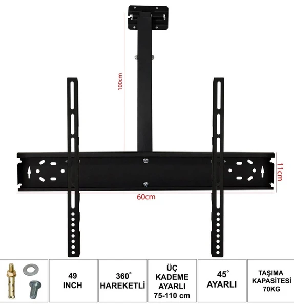 Ufix LCD LED Tv Tavan Askı Aparatı Hareketli 49'' 124CM Ufix 6011 ürün görseli 1