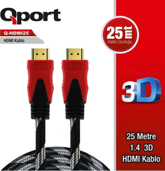 QPORT Q-HDMI251.4 3D 25 METRE HDMI KABLO ALTIN UÇLU HDMI KABLO 25M HDMI KABLO ürün görseli 1