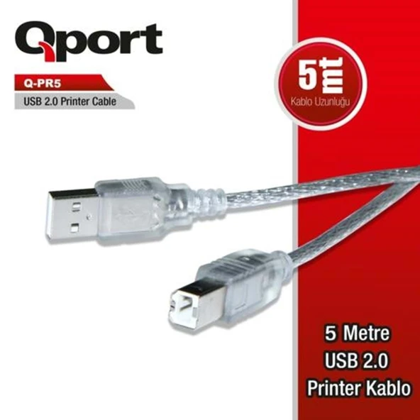 QPORT Q-PR5 5 METRE USB 2.0 YAZICI KABLOSU 5M YAZICI KABLO ürün görseli 1