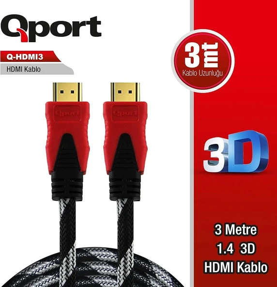 QPORT Q-HDMI3 3 METRE HDMI KABLO ALTIN UÇLU 3D Ver1.4 3M HDMI KABLO ürün görseli 1