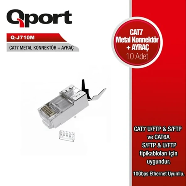 Qport CAT7 Q-J710M Metal CAT7 Konnektör RJ45 Cat7 Jack Ayraç 10'lu ürün görseli 1