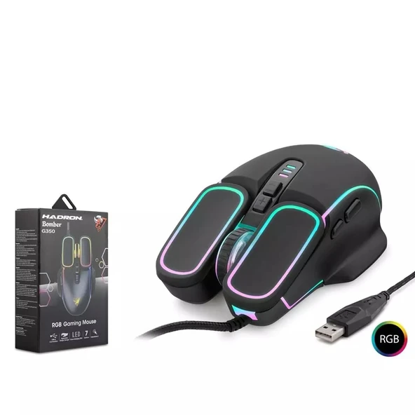 HADRON G350 Gaming Mouse 6400 DPI RGB - Siyah ürün görseli 1