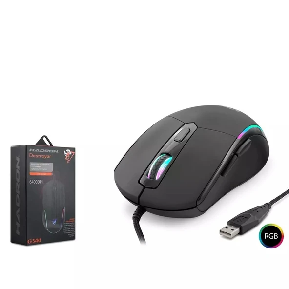HADRON G340 Gaming Mouse 6400 DPI RGB - Siyah ürün görseli 1