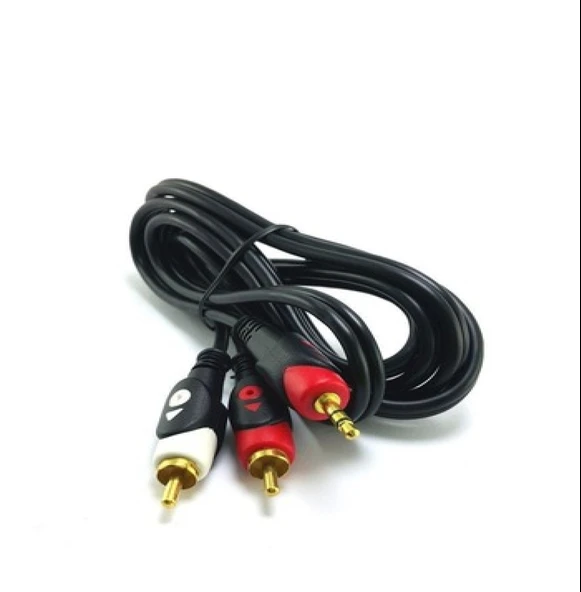 POWERMASTER PM-9486 1,5M 2 RCA ERKEK 3.5 MM STEREO ERKEK 1.5 METRE GOLD 1.KALİTE 2RCA KABLO ürün görseli 1